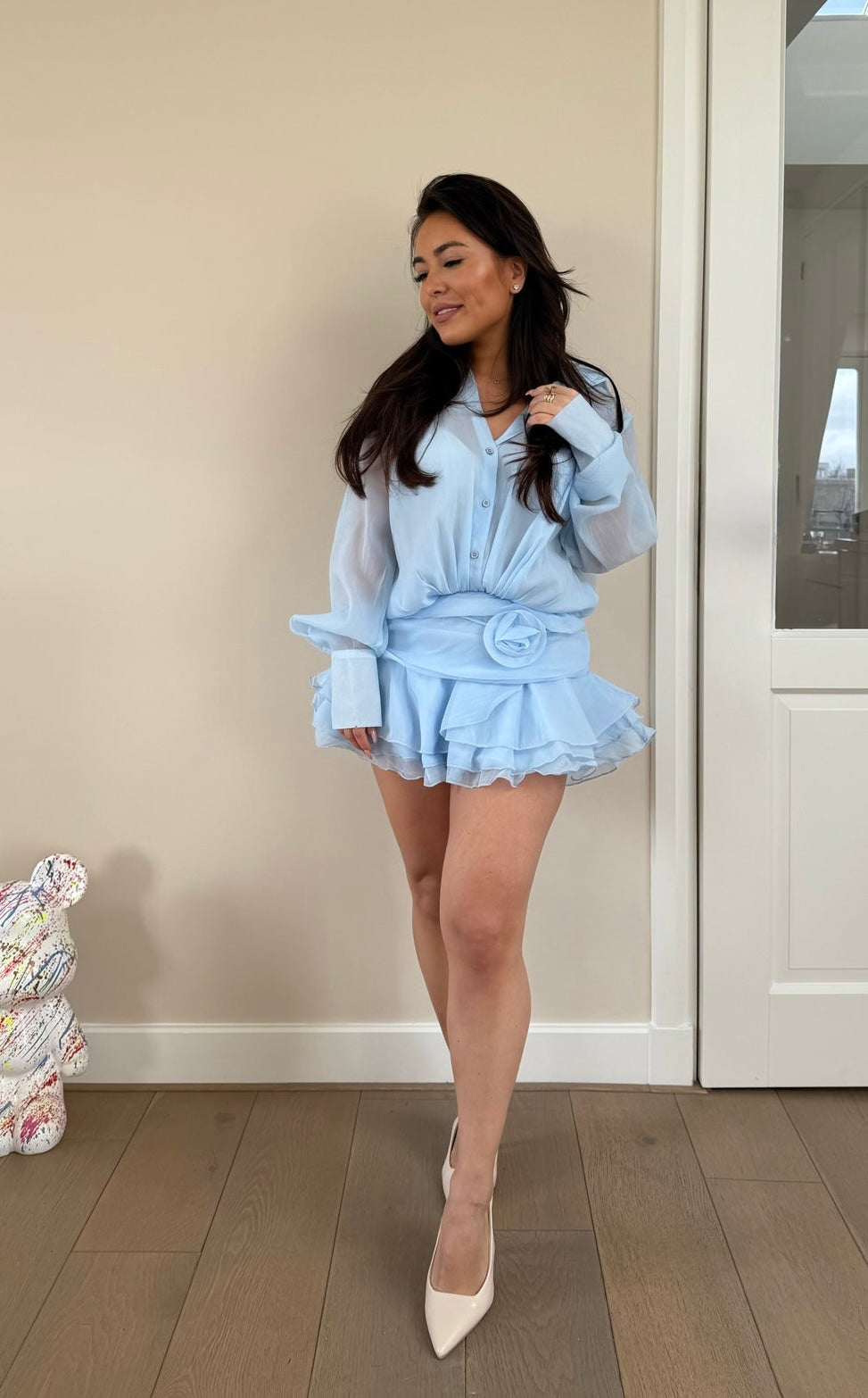LOUISE CHIFFON MINI DRESS - BLUE