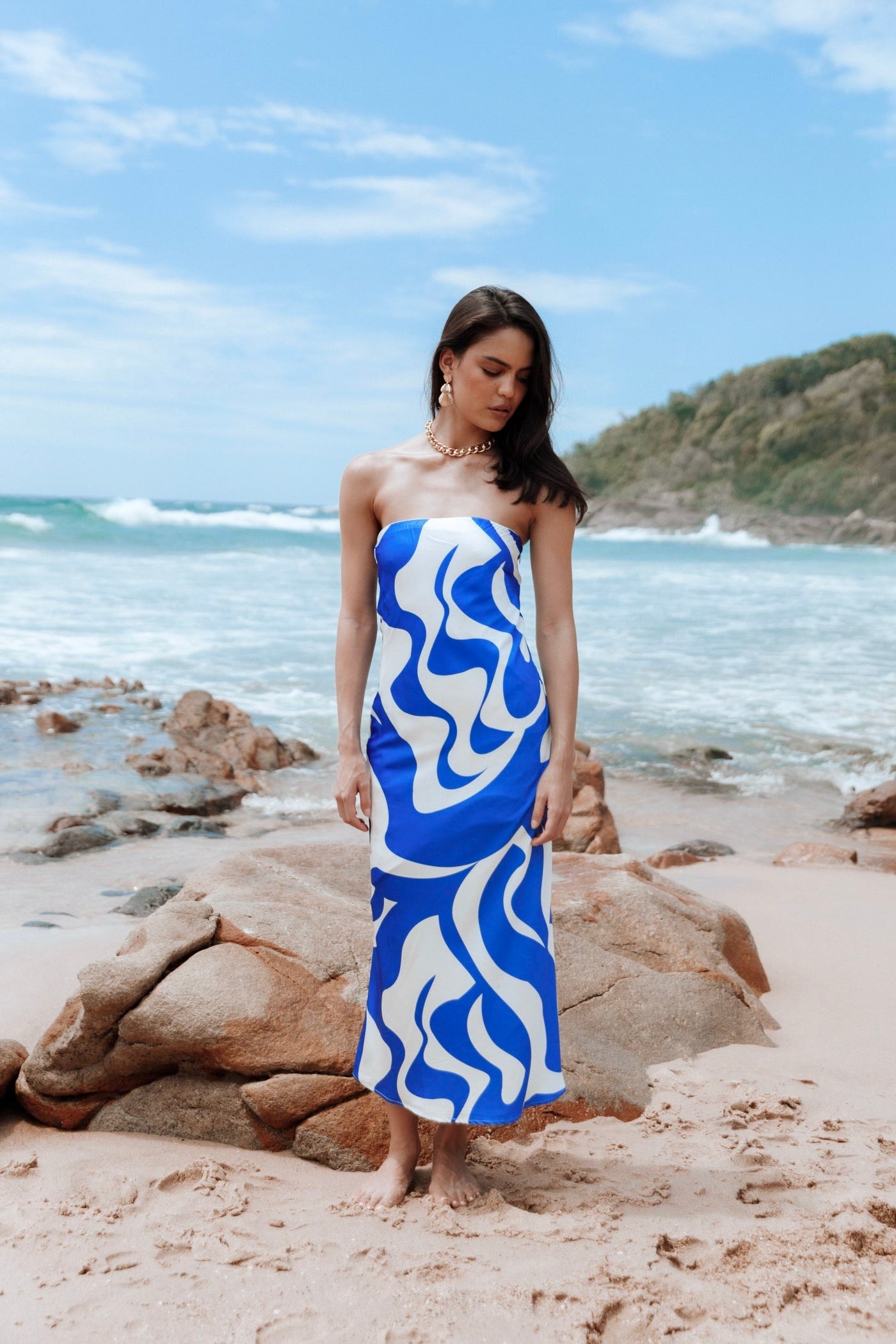 MARINA STRAPLESS MIDI DRESS