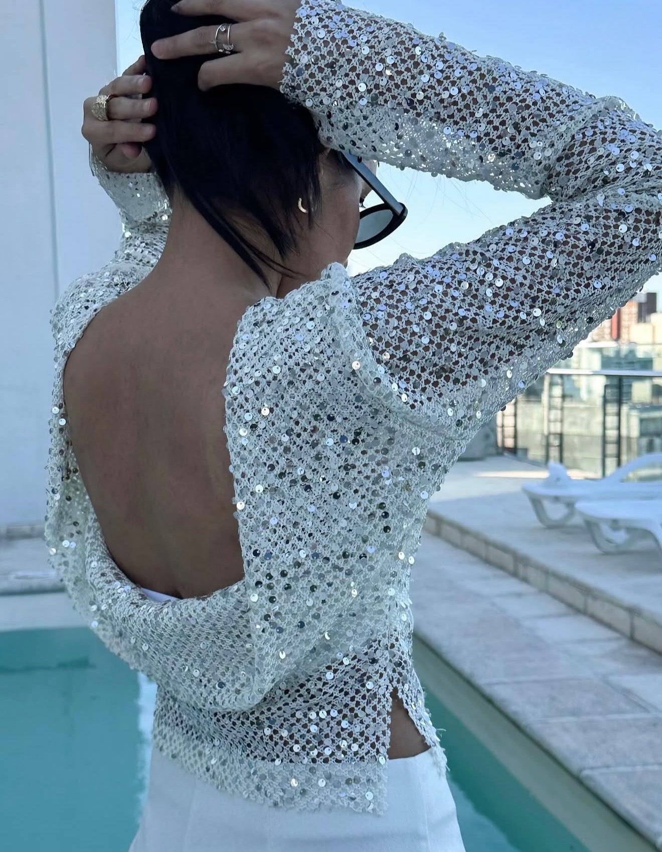SÉLÈNE SEQUIN DRAPE TOP