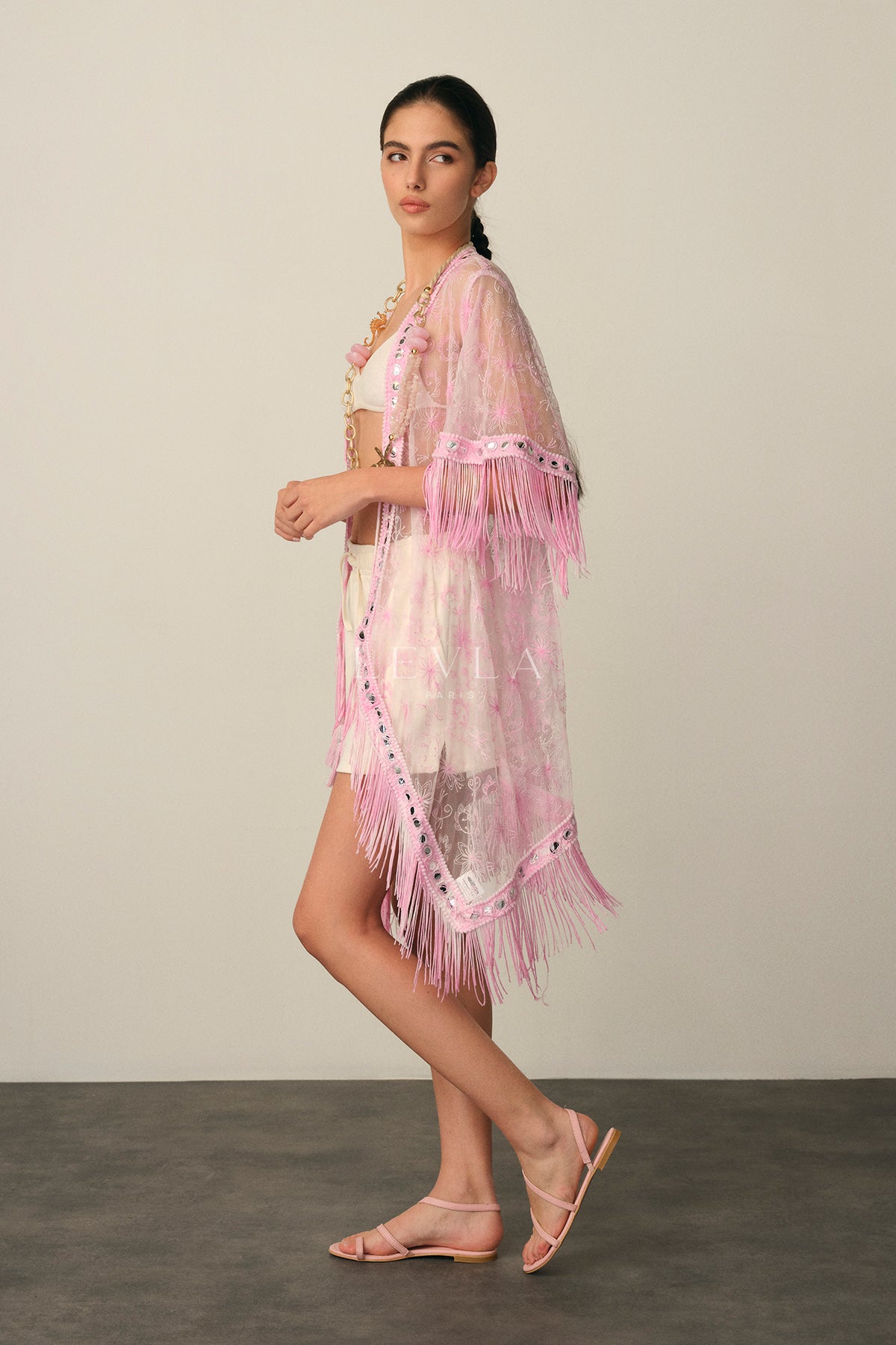 Dantel saçaklı kimono