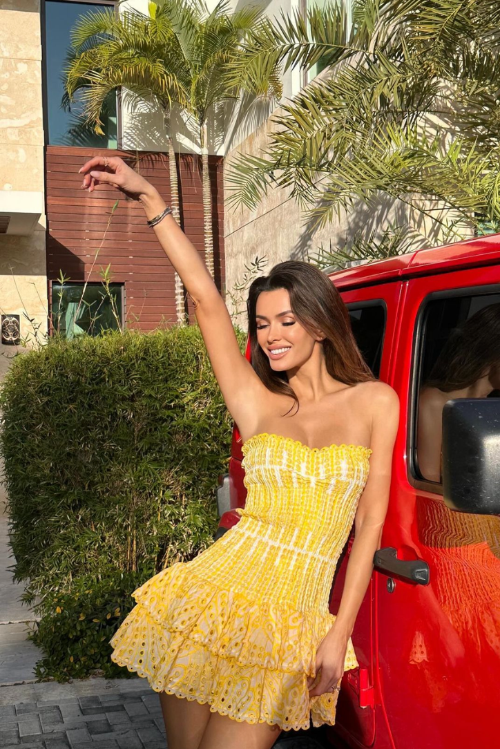 MIA BRODERIE MINI DRESS - YELLOW