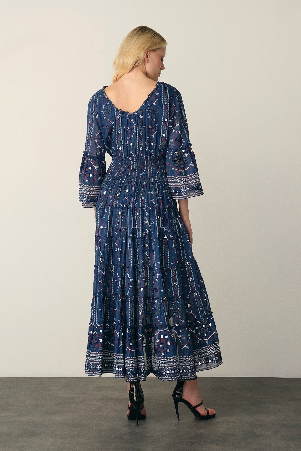Mansi Long Dress - Long dress with mirrors and embroidery - Ecru