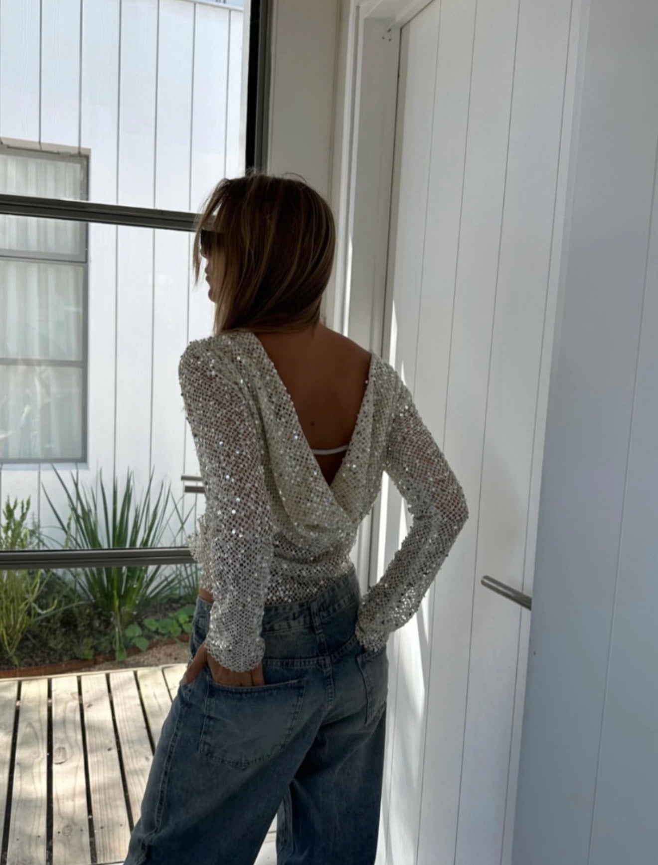 SÉLÈNE SEQUIN DRAPE TOP