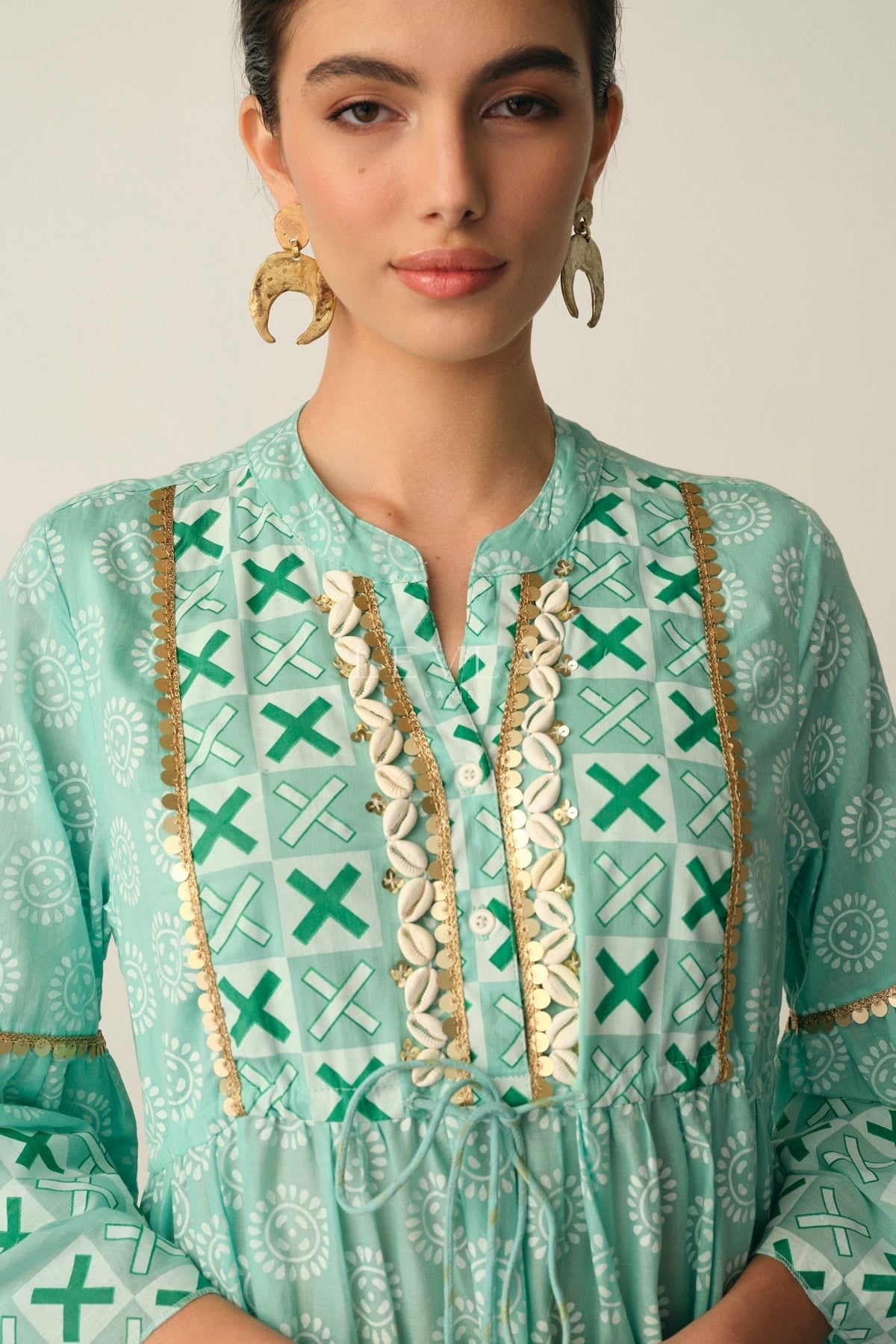 Asma Long Dress - Long dress with details - Camel