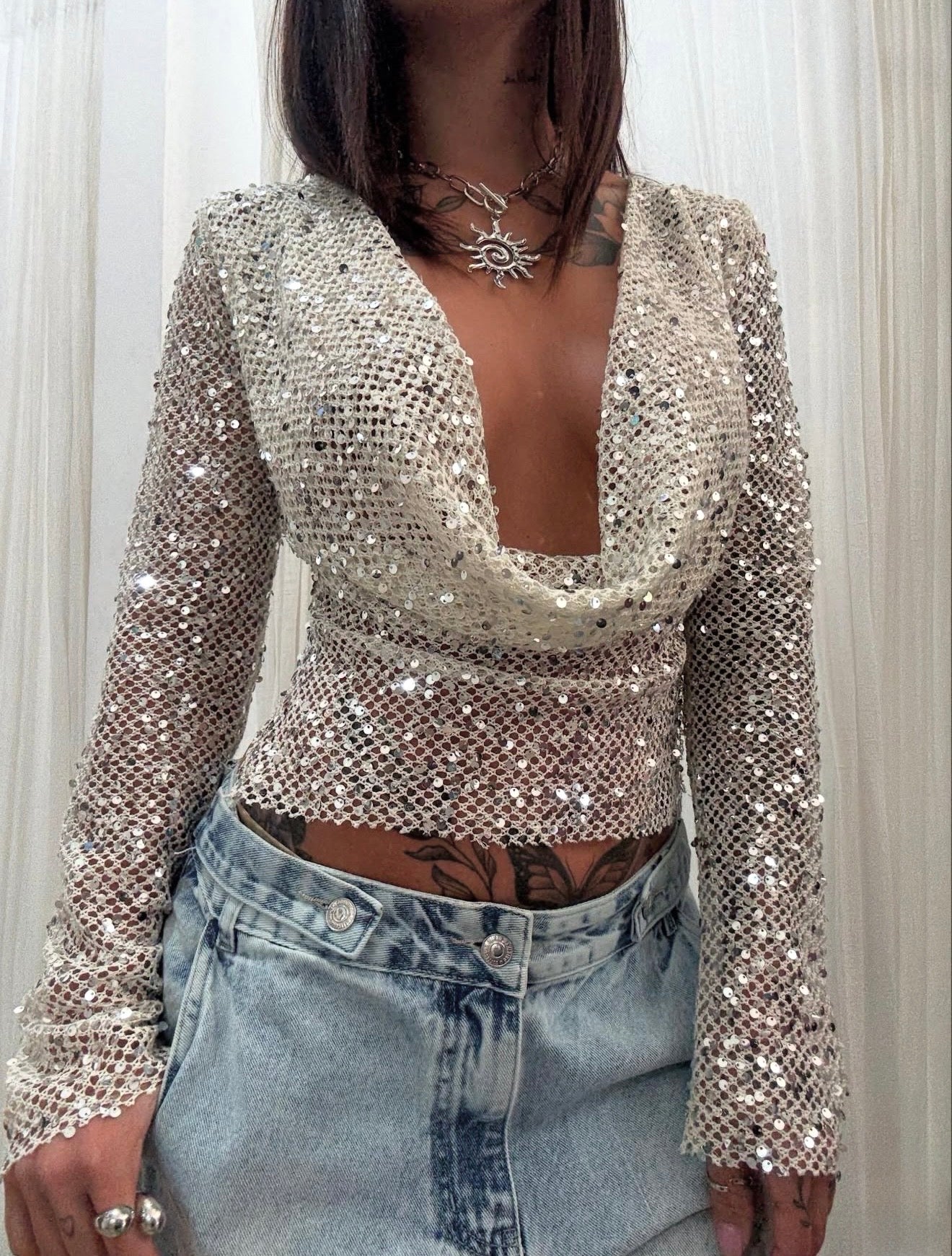 SÉLÈNE SEQUIN DRAPE TOP