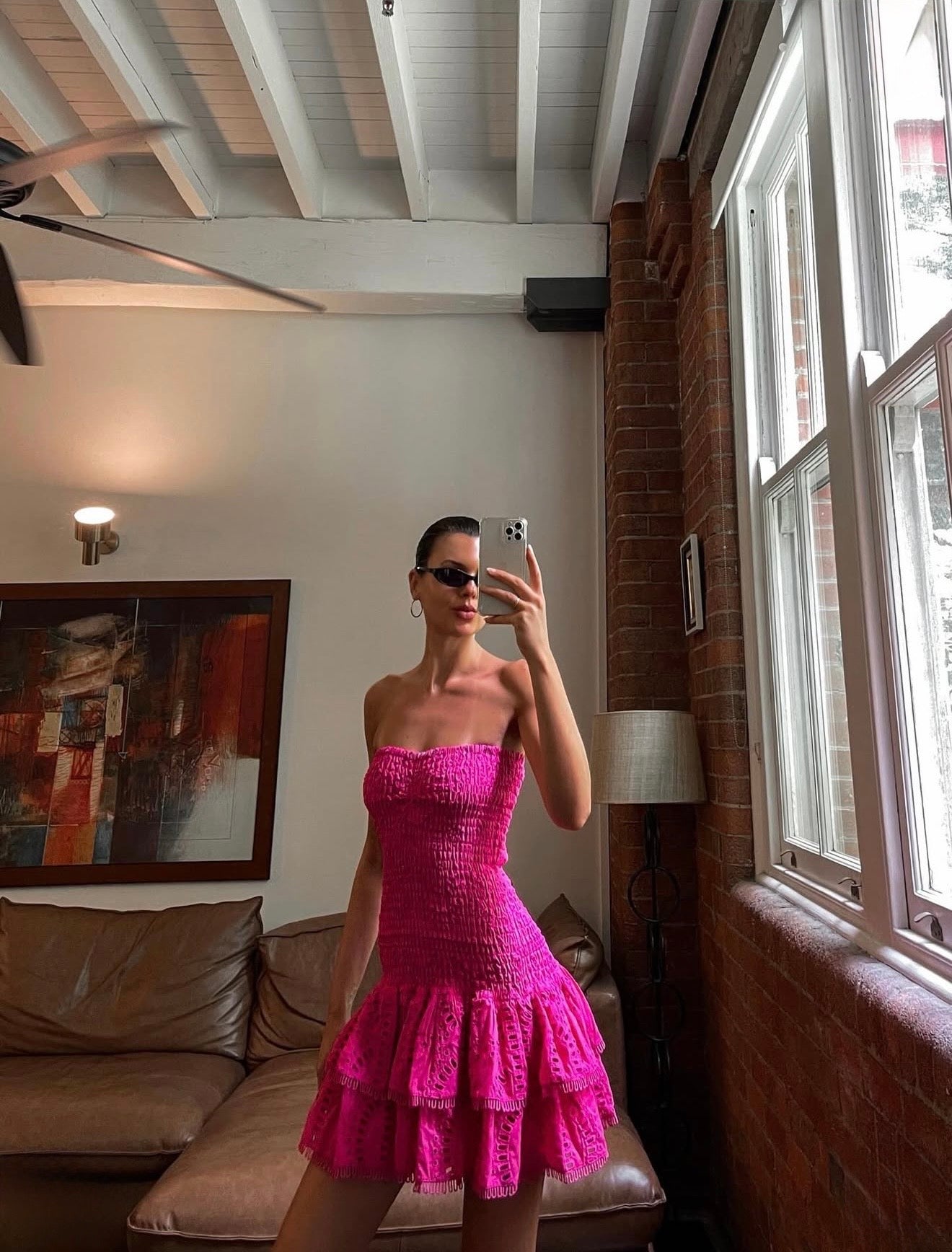 MIA BRODERIE MINI DRESS - FUSCHIA