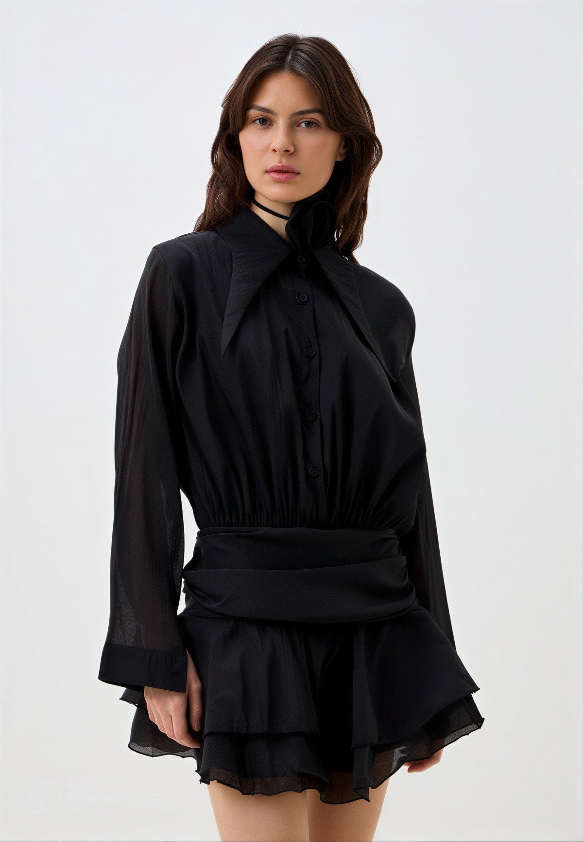 LOUISE CHIFFON MINI DRESS - BLACK