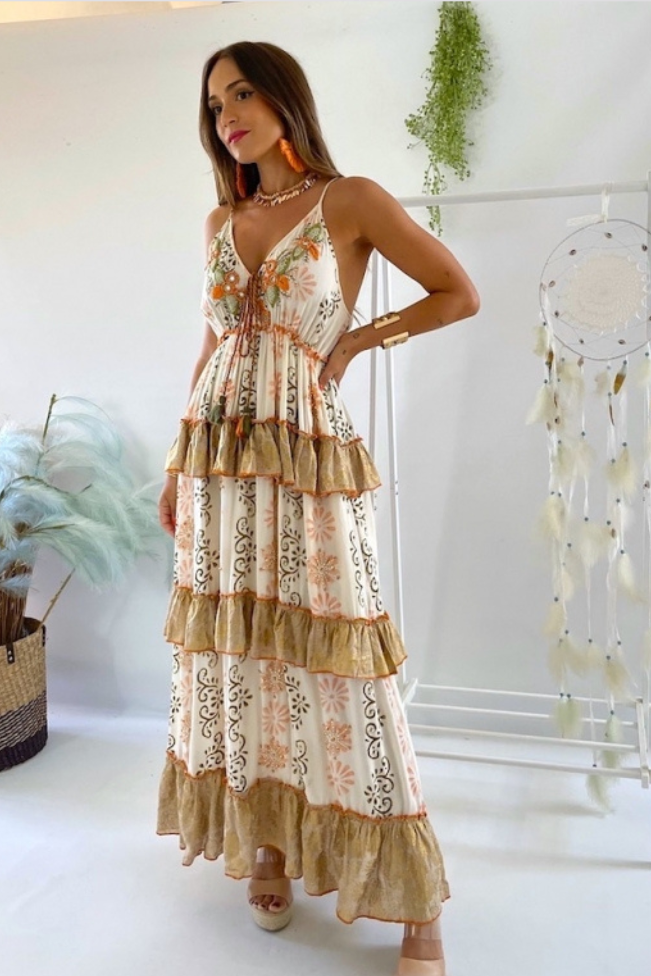 Bohemian kat kat elbise