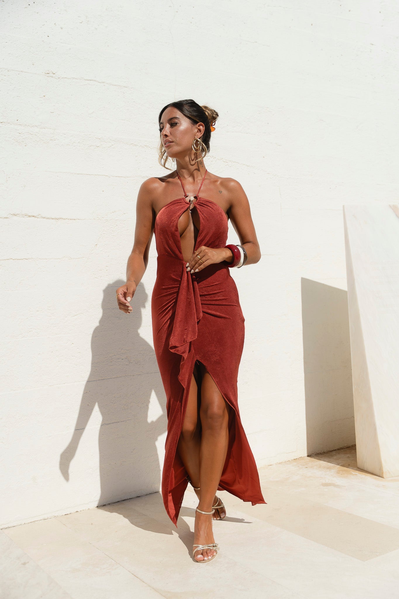 MAËLLE HALTER MAXI DRESS - TERRACOTTA