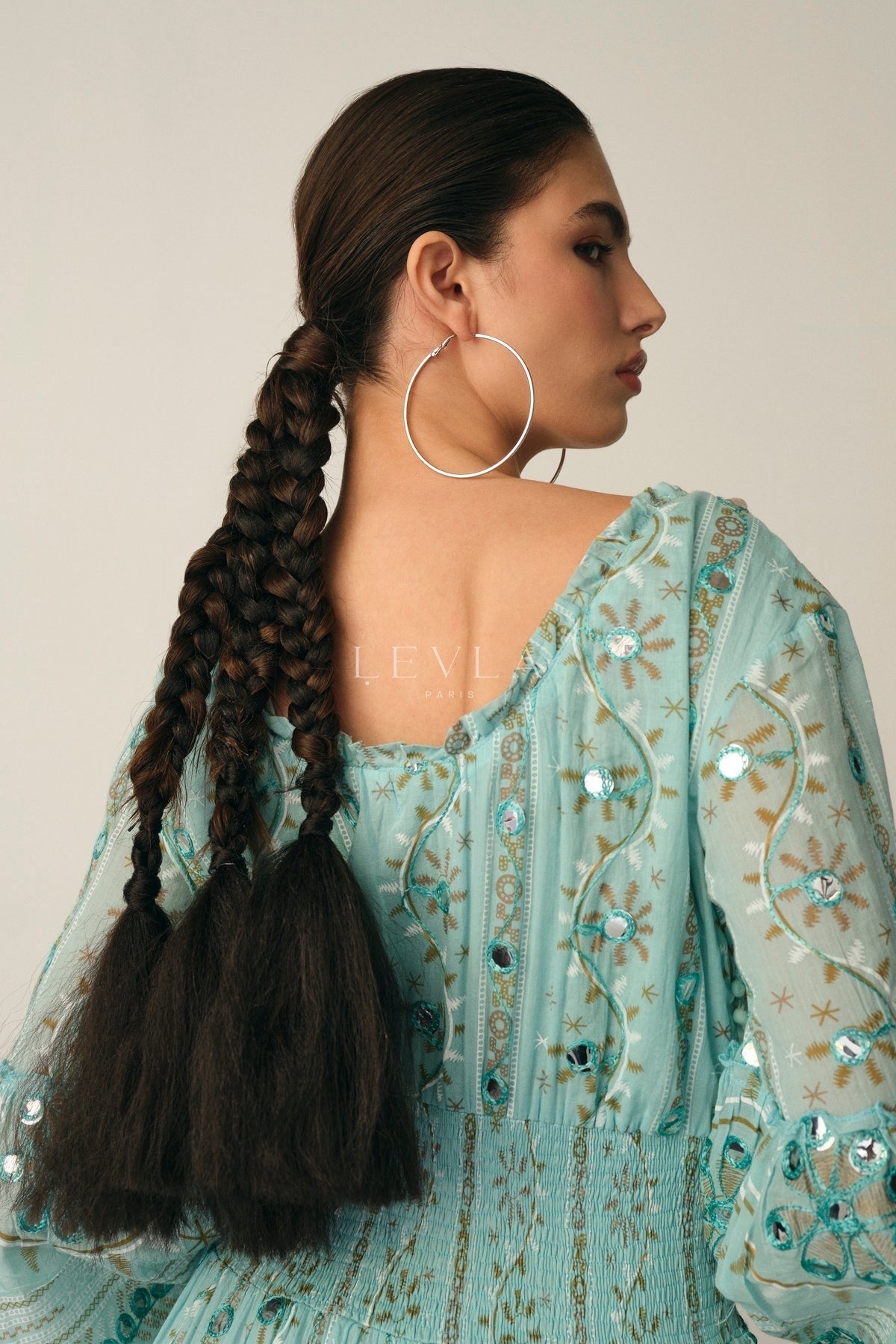 Mansi Long Dress - Long dress with mirrors and embroidery - Ecru