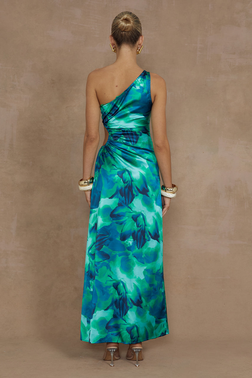 AMELIA ONE SHOULDER MAXI DRESS - GREEN