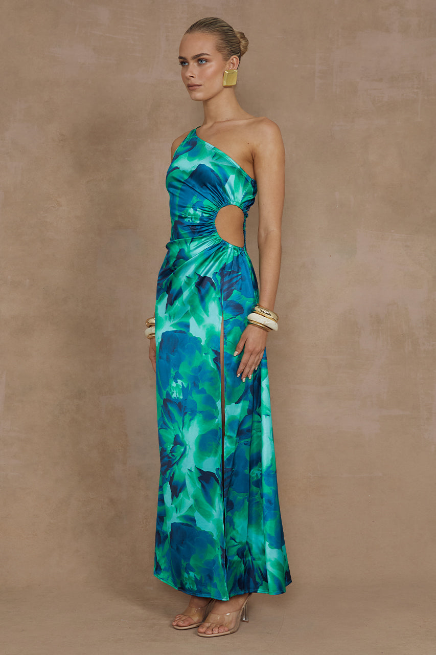 AMELIA ONE SHOULDER MAXI DRESS - GREEN