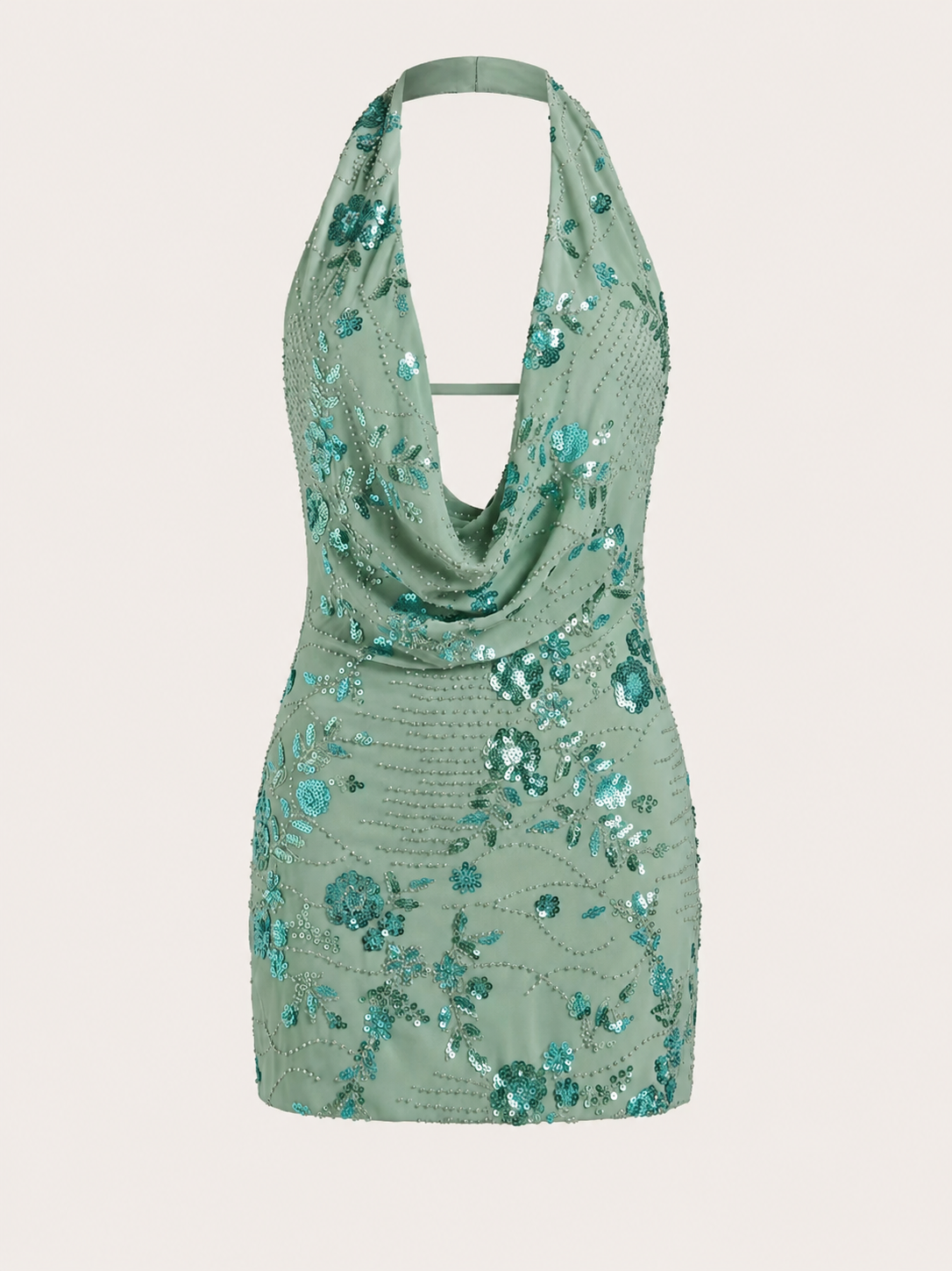 ISLA HALTER MINI DRESS - AQUA