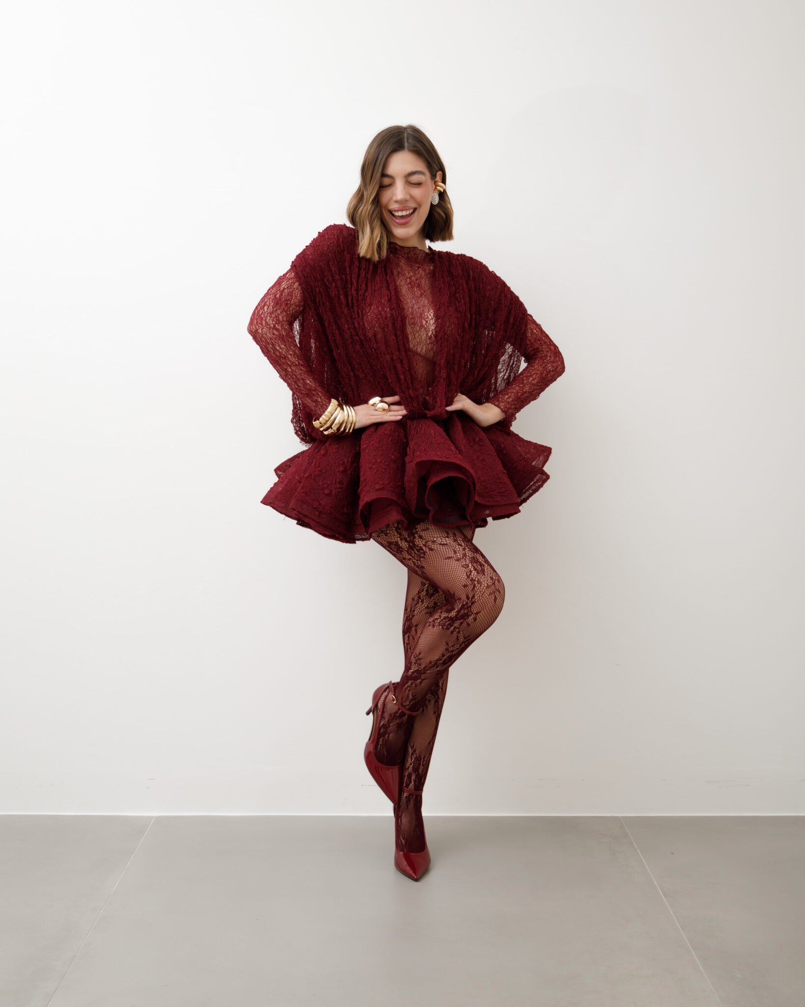 AURÉLIE LACE DRESS - BURGUNDY
