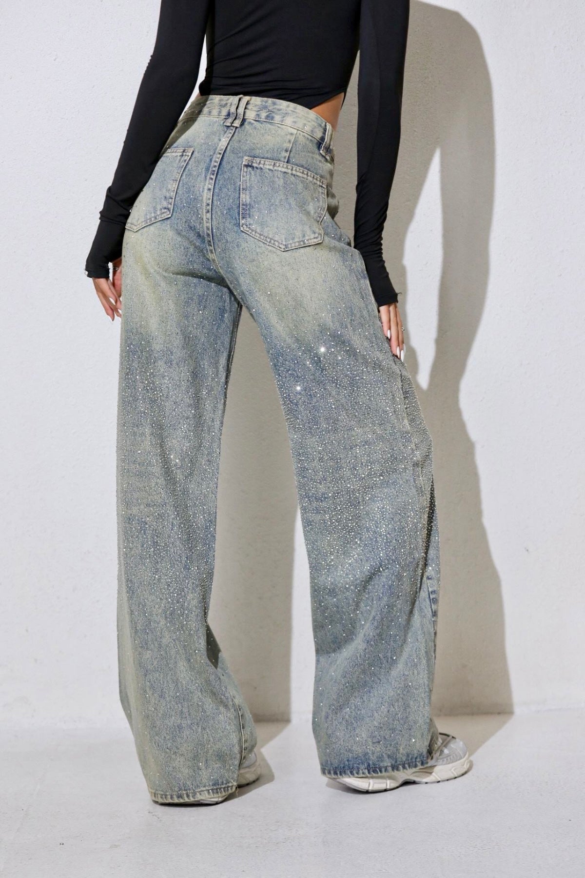 Taşlı premium yüksek bel jean