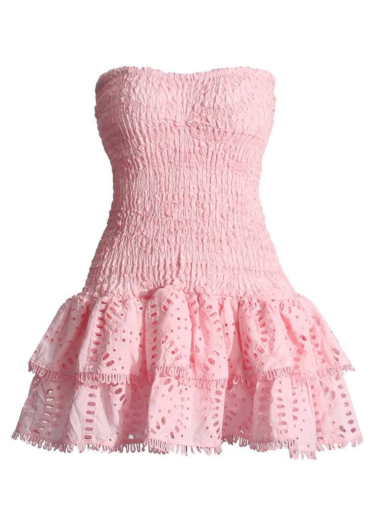 MIA BRODERIE MINI DRESS - PINK