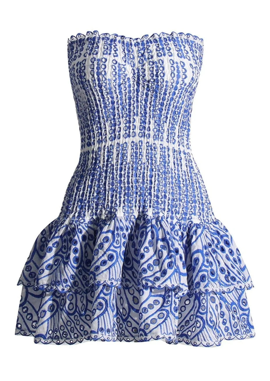 MIA BRODERIE MINI DRESS - BLUE