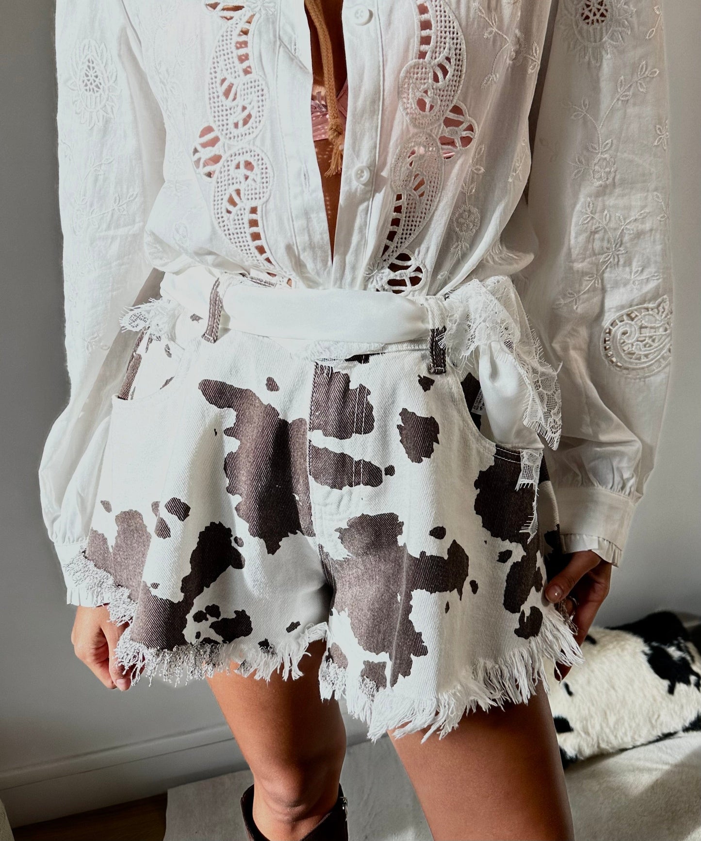 CARMEN COW PRINT DENIM SHORT