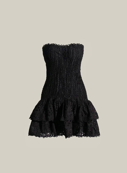 MIA EMBROIDERED MINI DRESS - BLACK