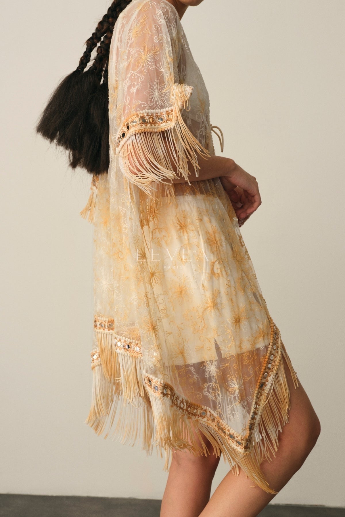 Dantel saçaklı kimono