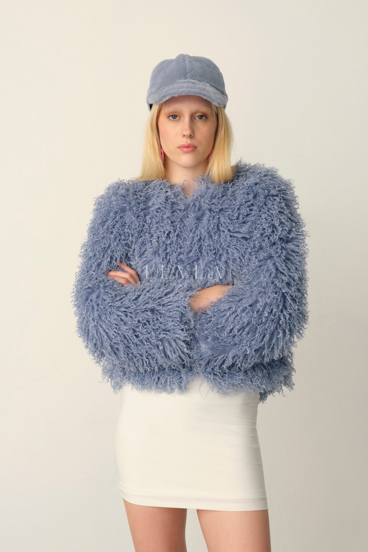 Faux fur ceket - Mavi