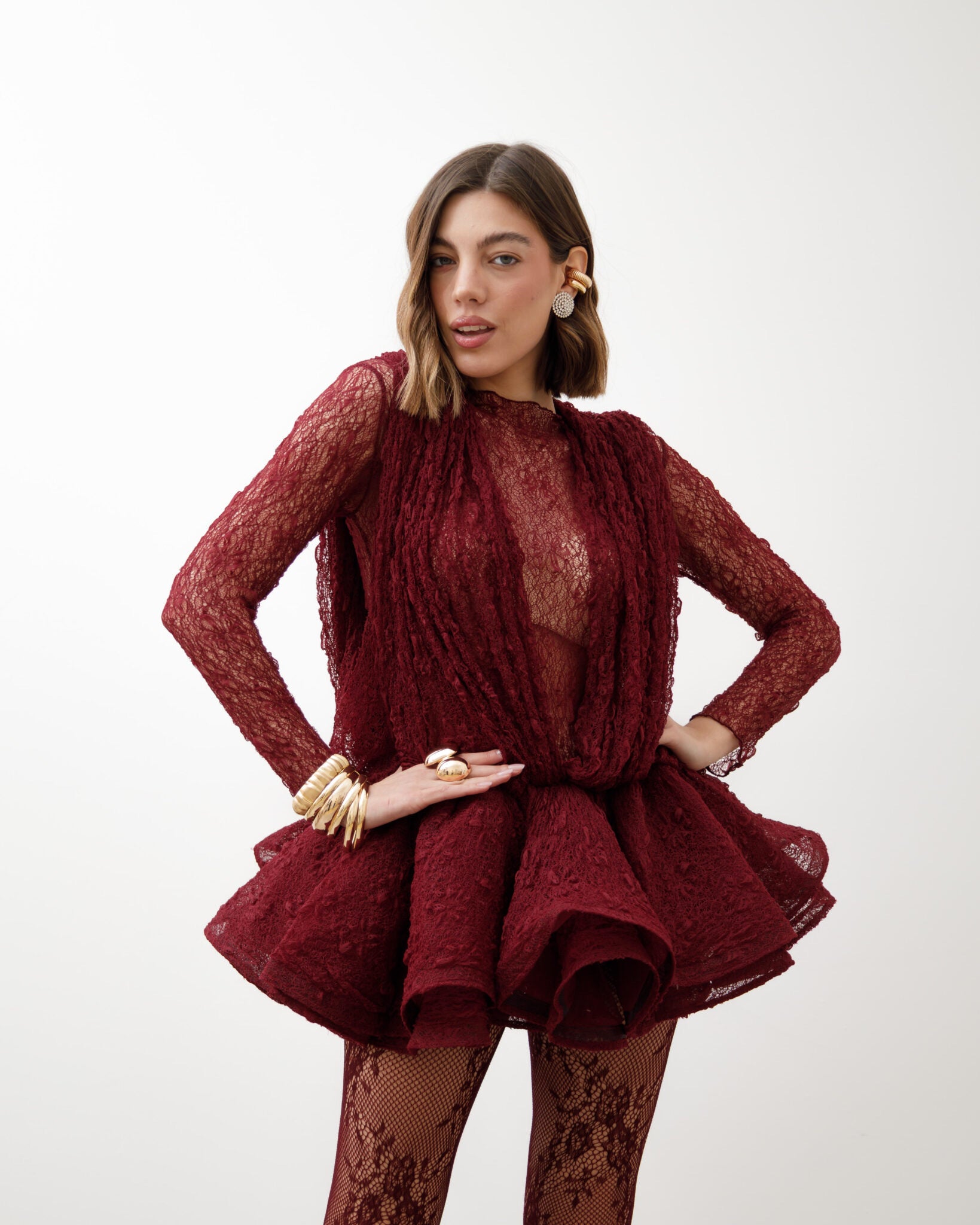 AURÉLIE LACE DRESS - BURGUNDY