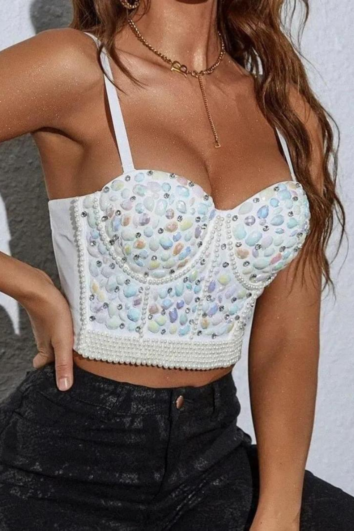 Taşlı incili Paris büstiyer