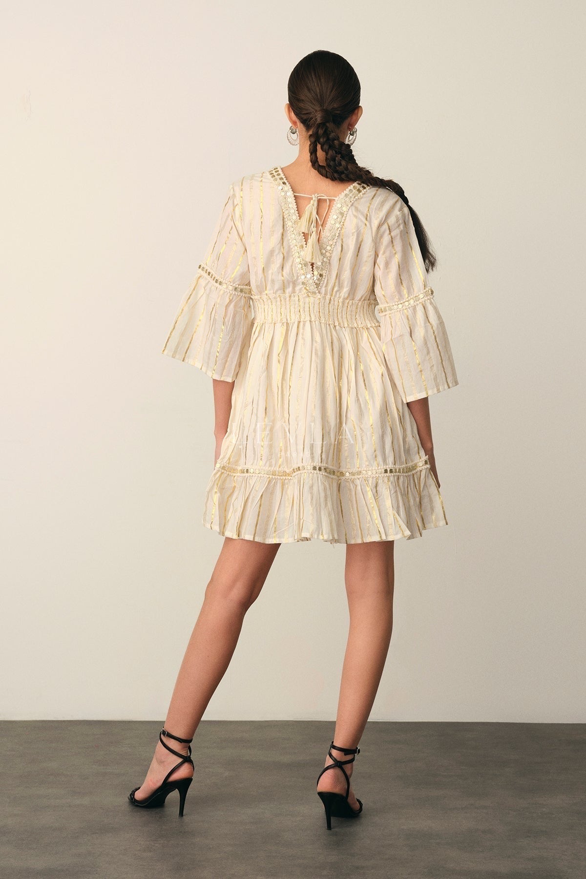 Sana Dress - Short dress with golden sequins - Turquoise