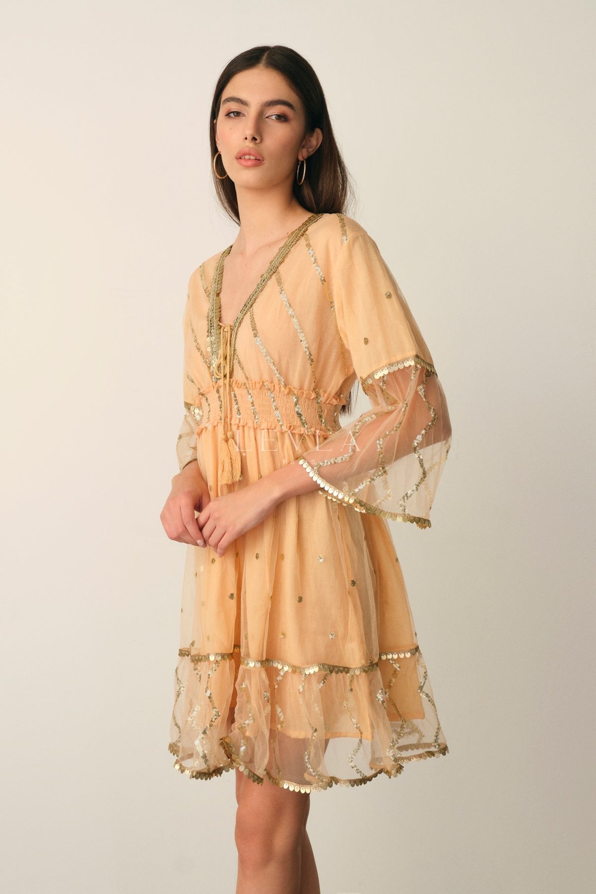Neta Dress - Short dress with golden details - White