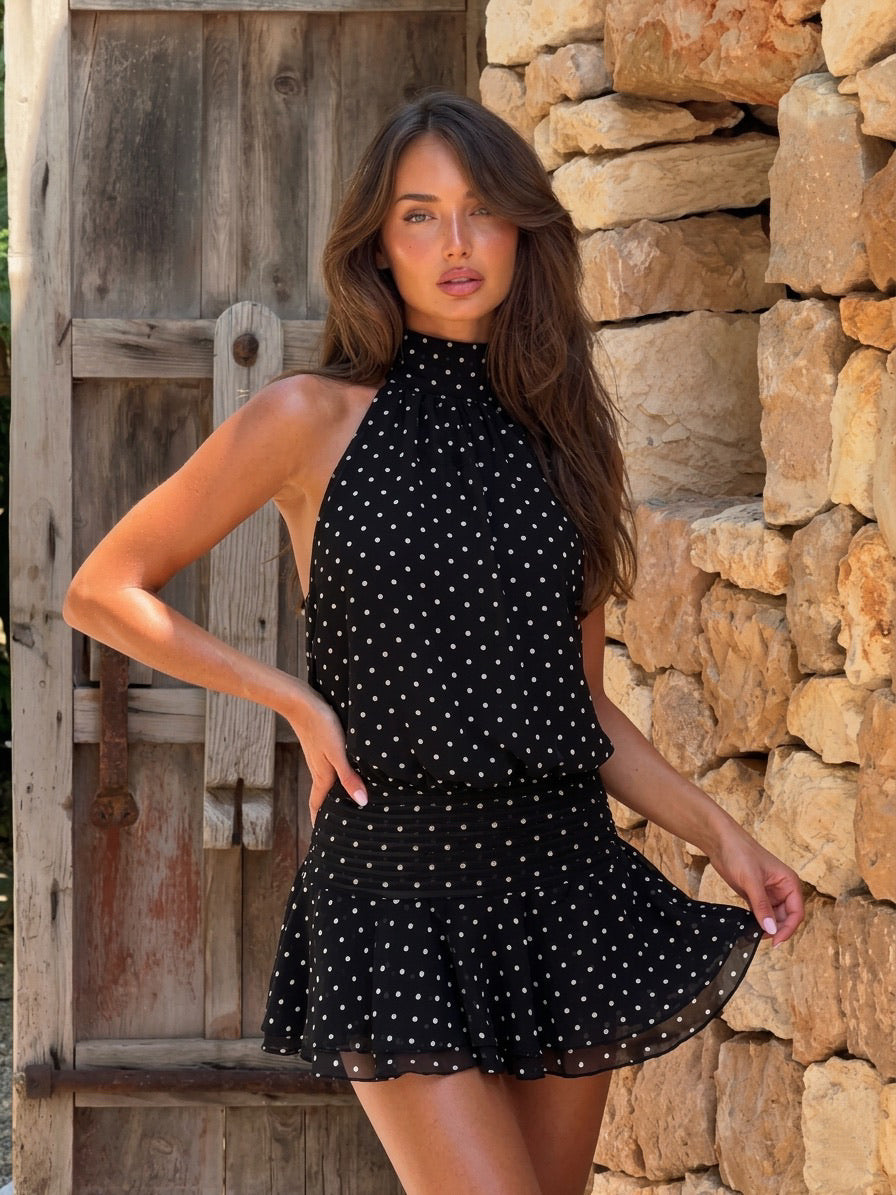 CLARA POLKA DOT HALTER MINI DRESS