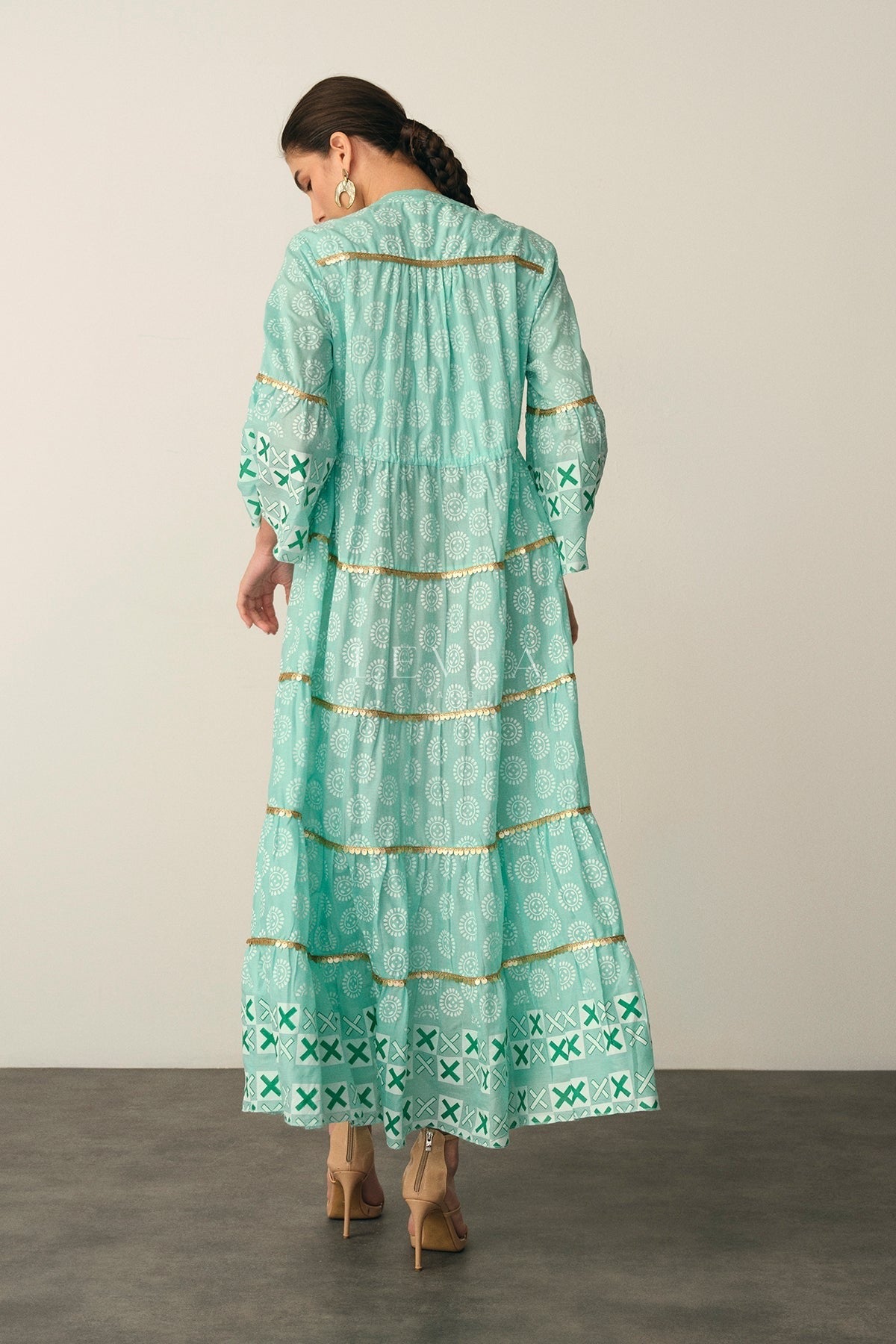 Asma Long Dress - Long dress with details - Camel