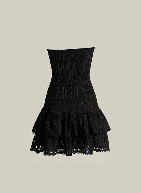 MIA EMBROIDERED MINI DRESS - BLACK