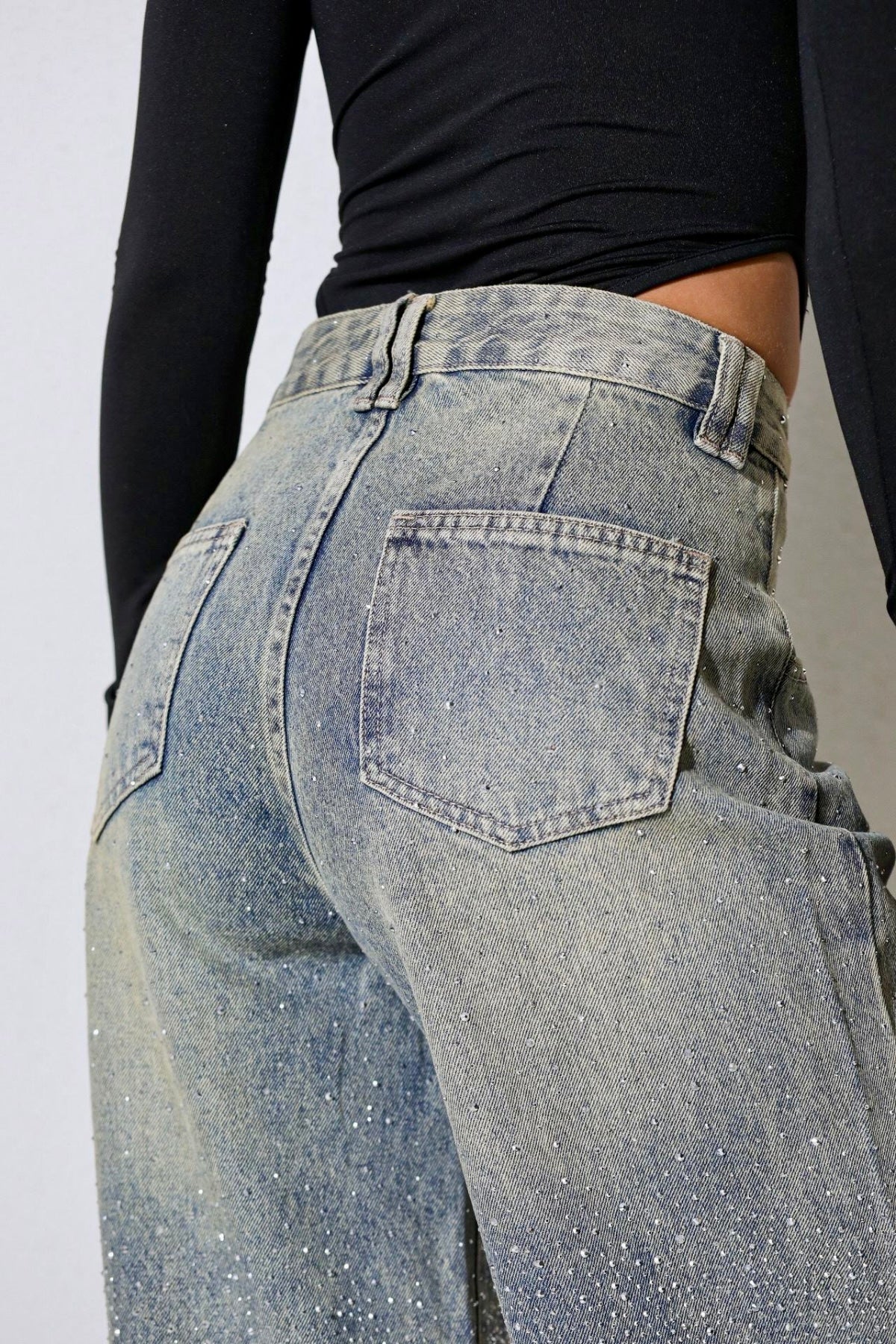 Taşlı premium yüksek bel jean