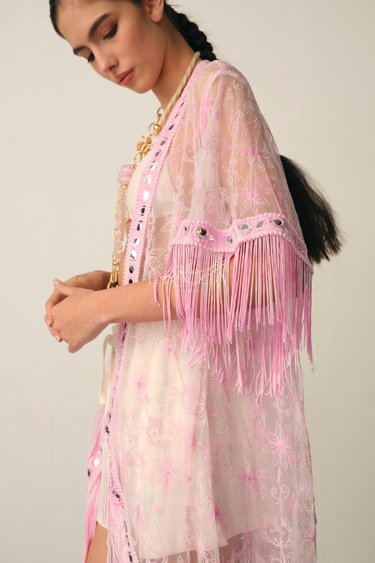 Dantel saçaklı kimono