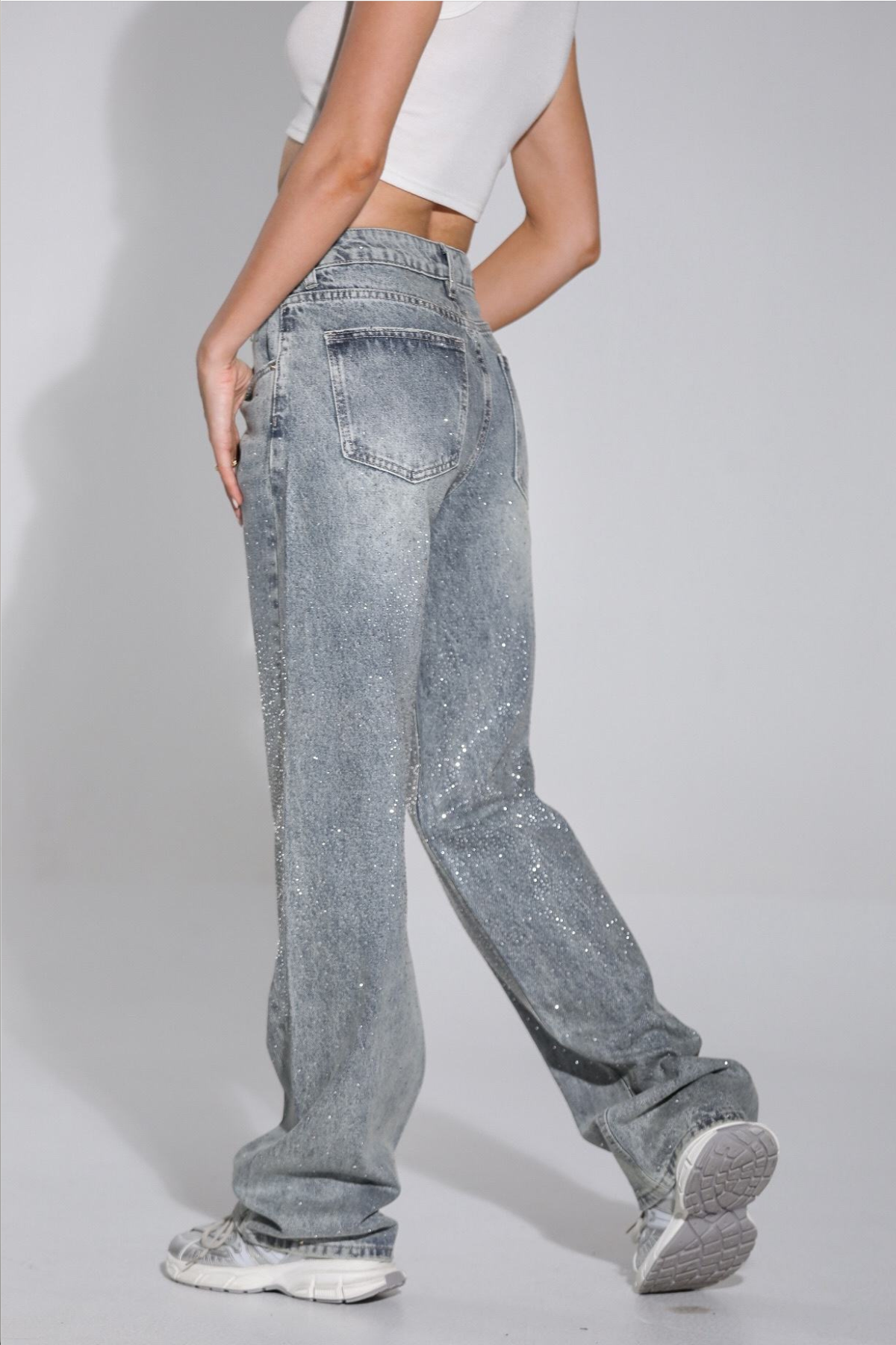 Taşlı jean pantolon
