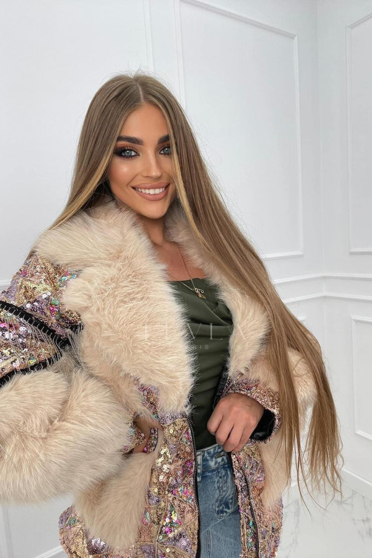 Azaka Paris ithal ışıltılı kürk
