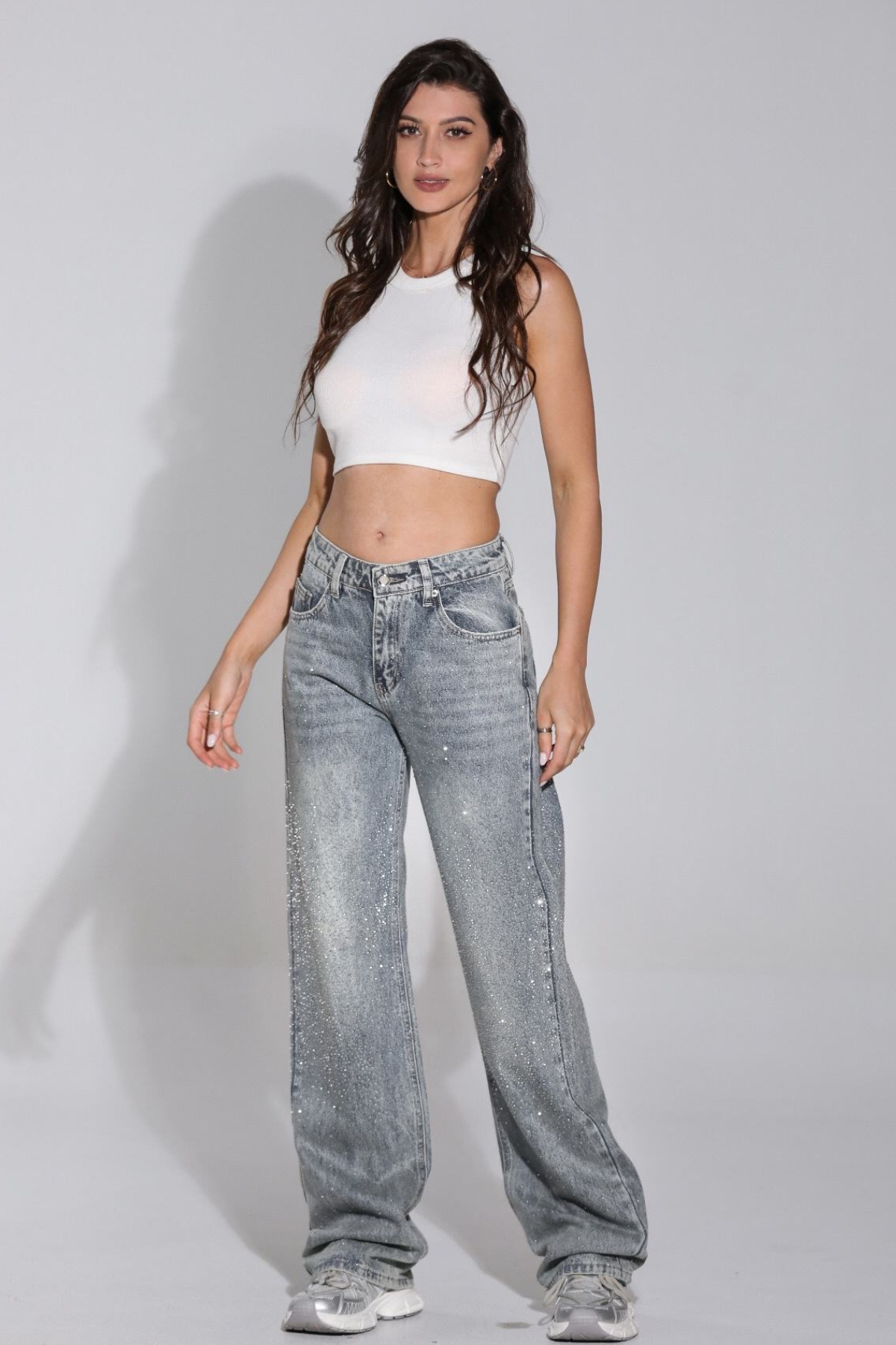 Taşlı jean pantolon