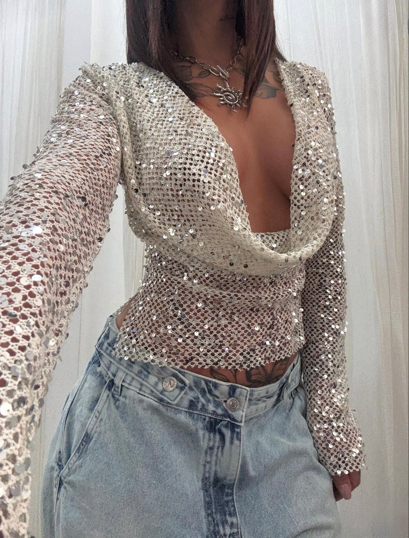 SÉLÈNE SEQUIN DRAPE TOP