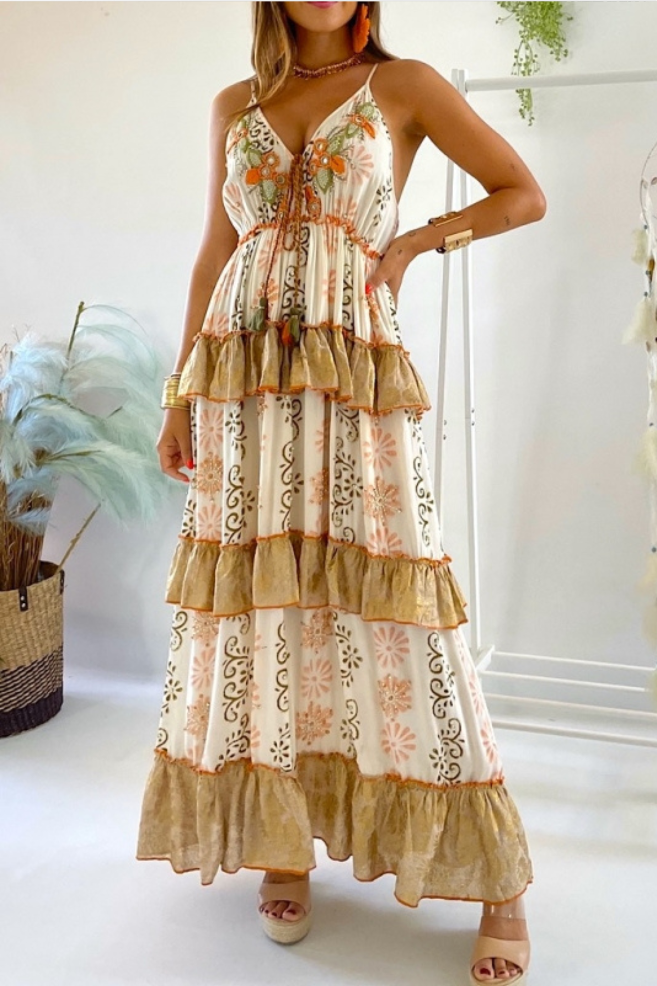 Bohemian kat kat elbise