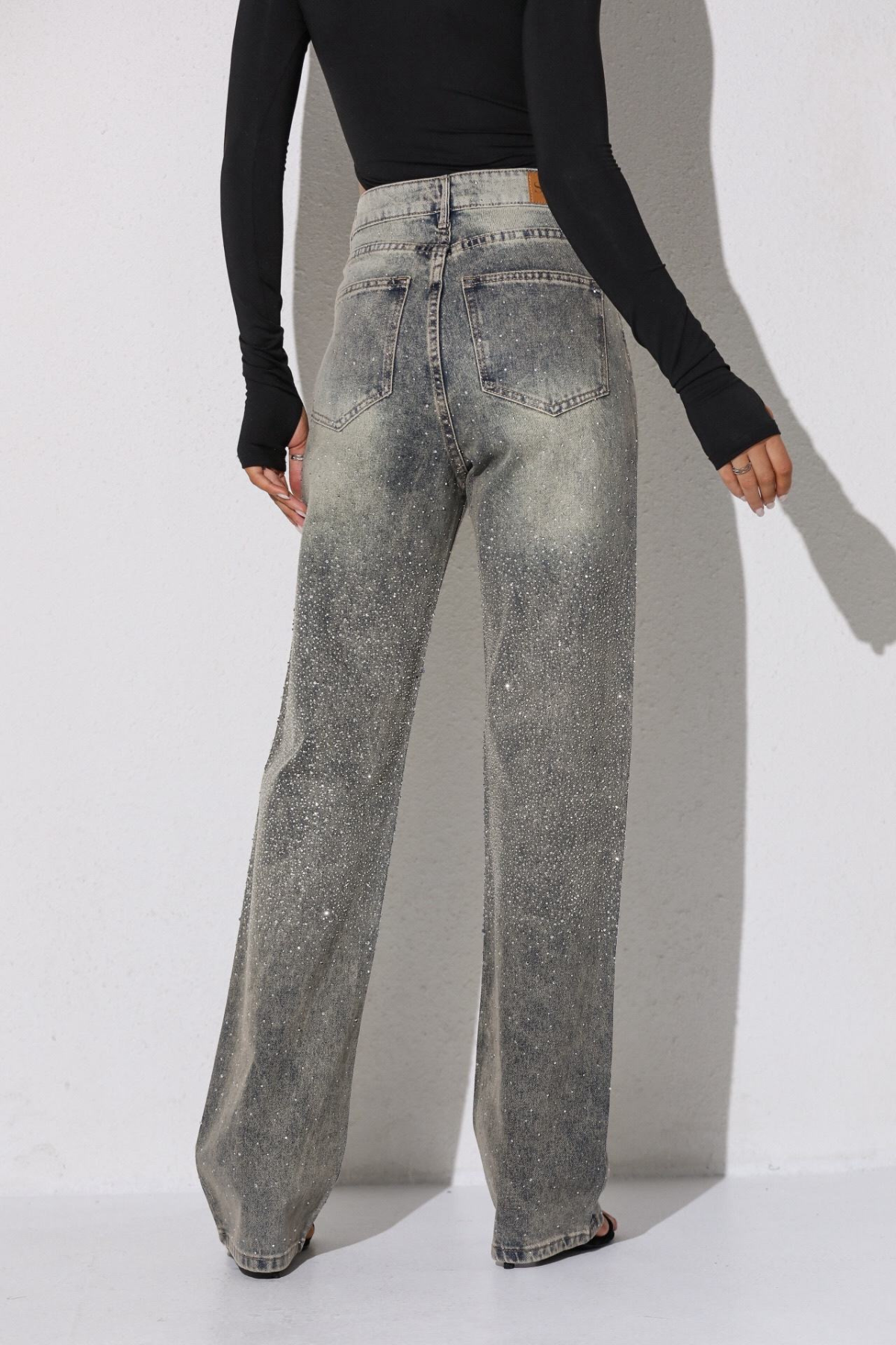 Taşlı premium yüksek bel jean