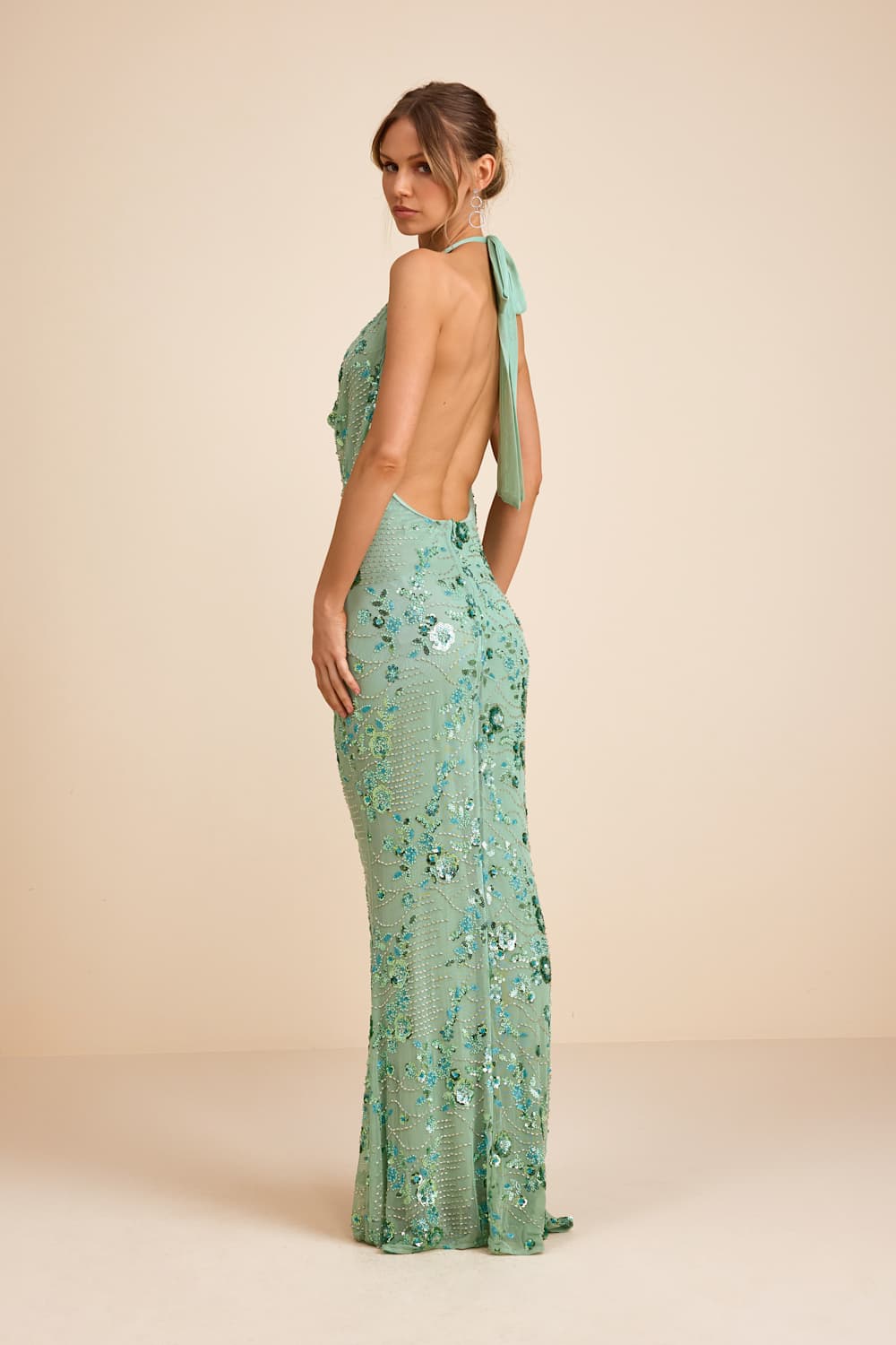 IBIZA GOLD EMBROIDERED MAXI DRESS - AQUA