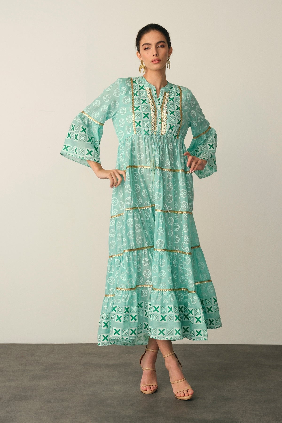 Asma Long Dress - Long dress with details - Camel