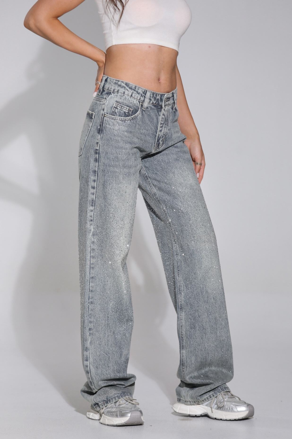Taşlı jean pantolon