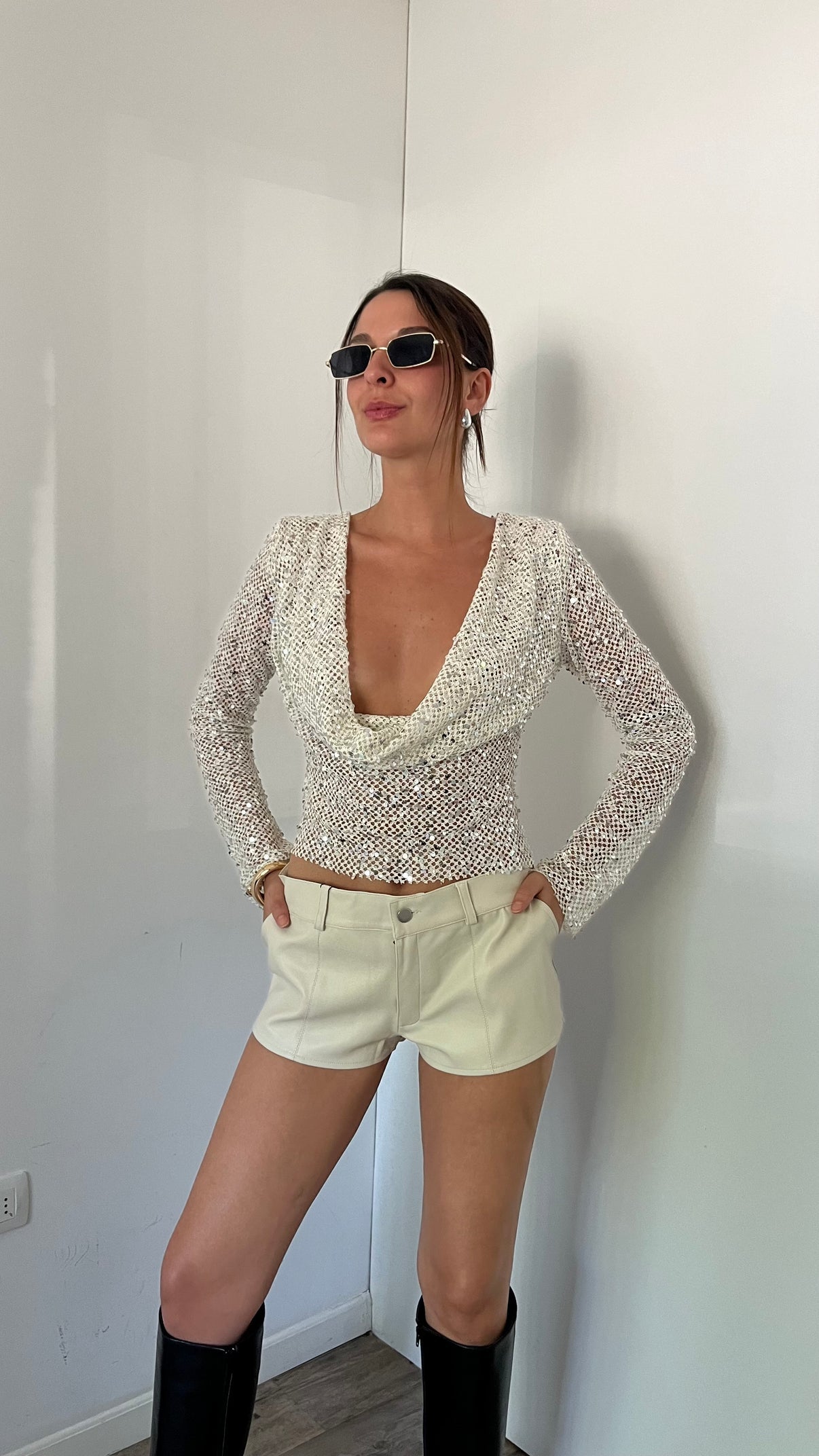 SÉLÈNE SEQUIN DRAPE TOP