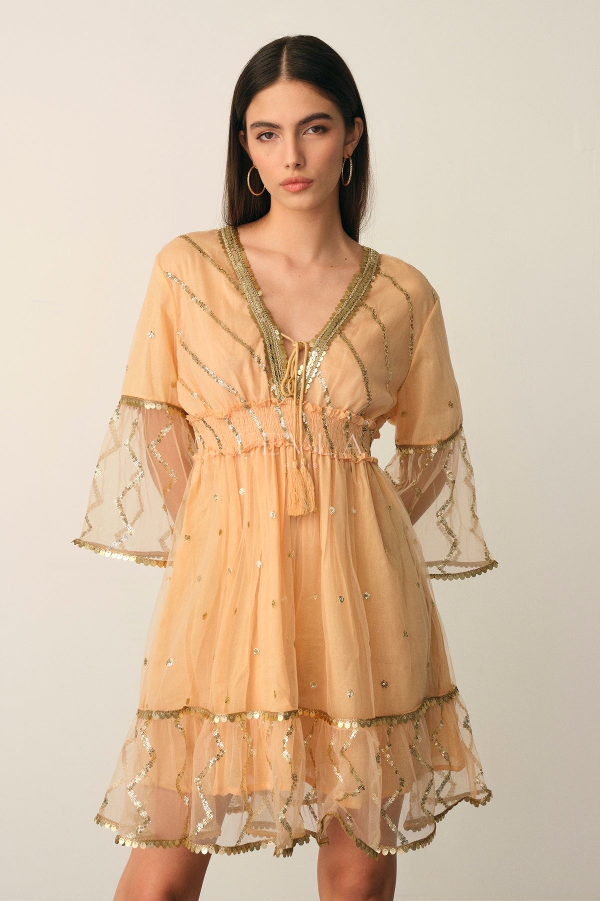 Neta Dress - Short dress with golden details - White