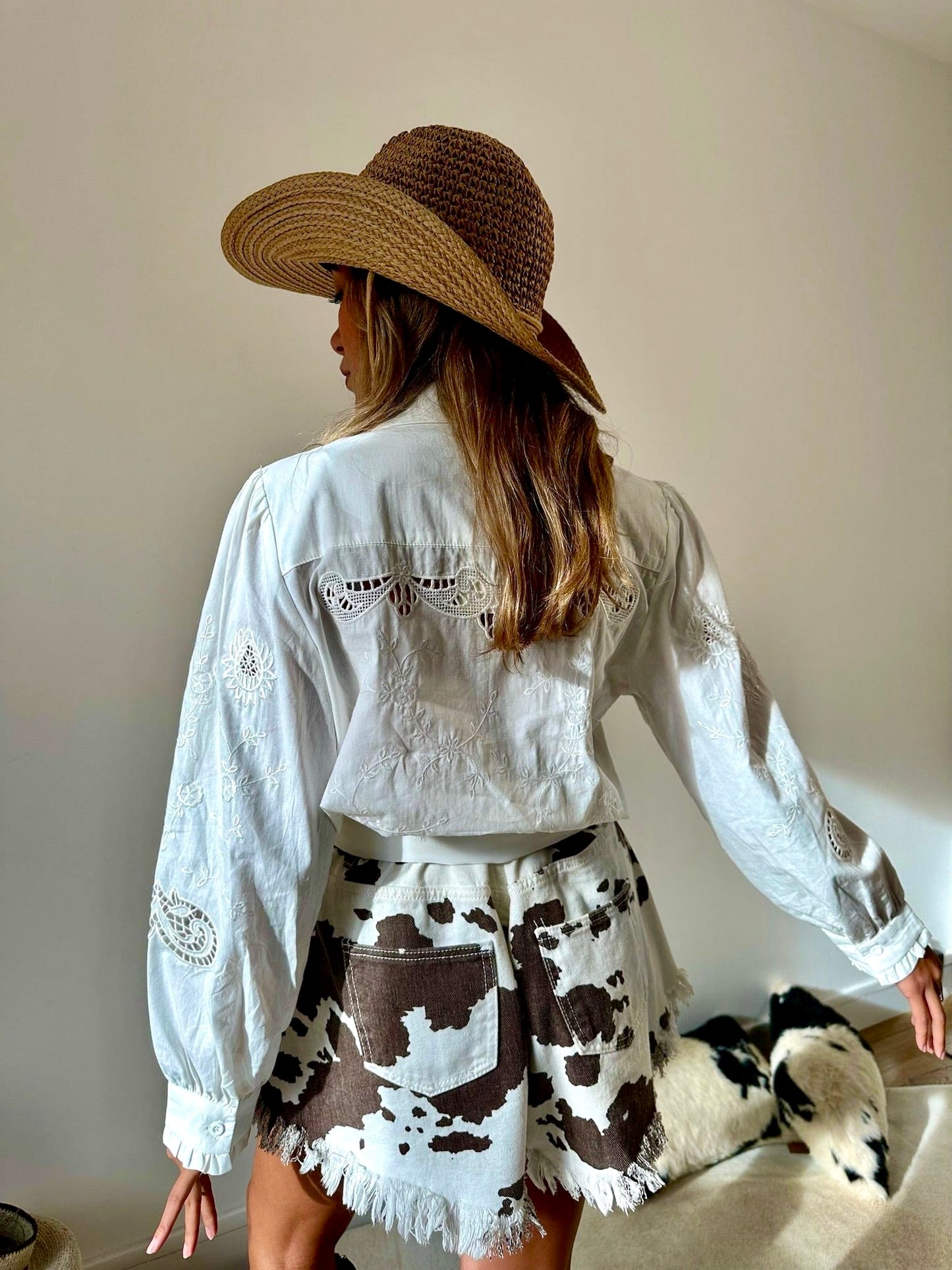 CARMEN COW PRINT DENIM SHORT