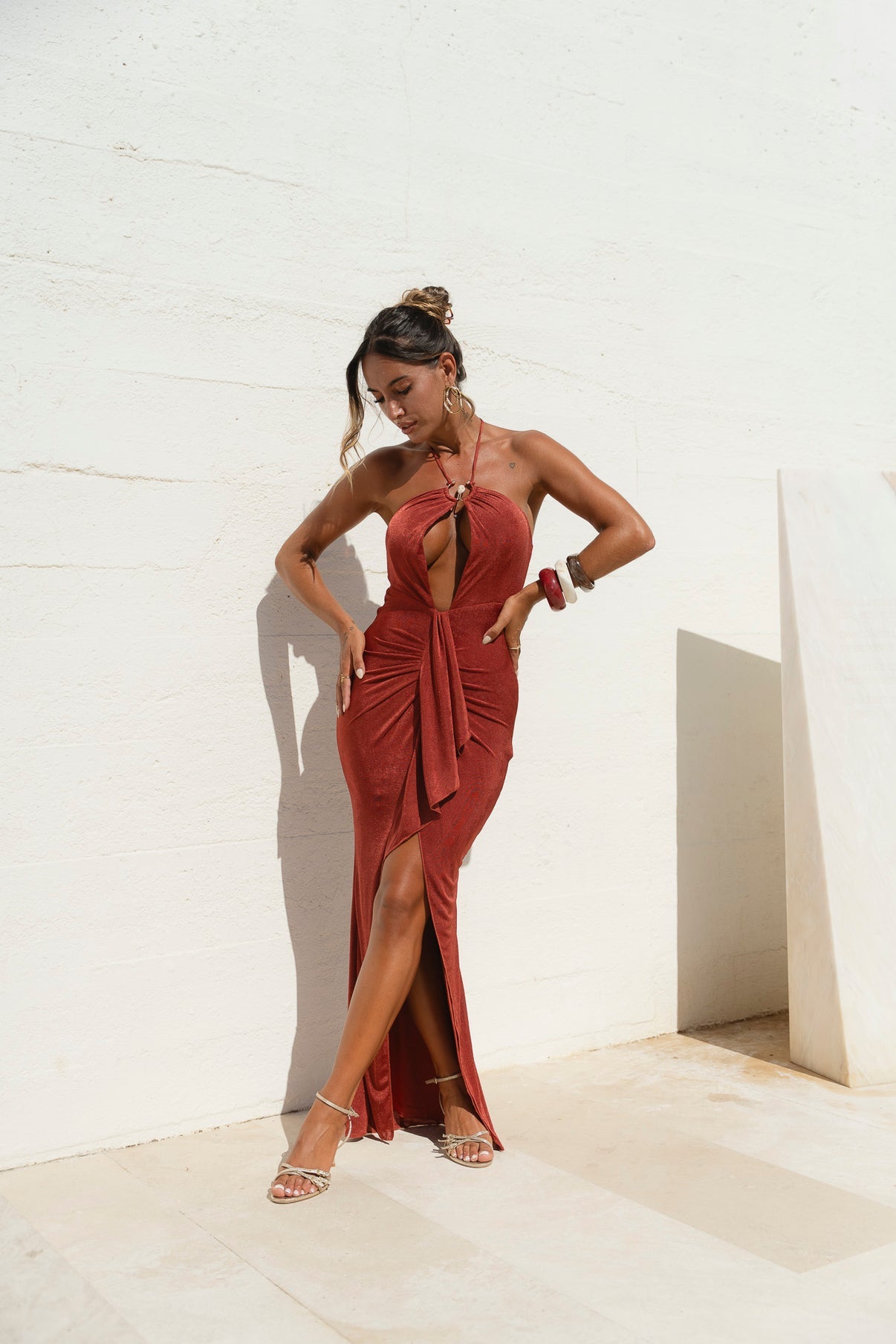 MAËLLE HALTER MAXI DRESS - TERRACOTTA