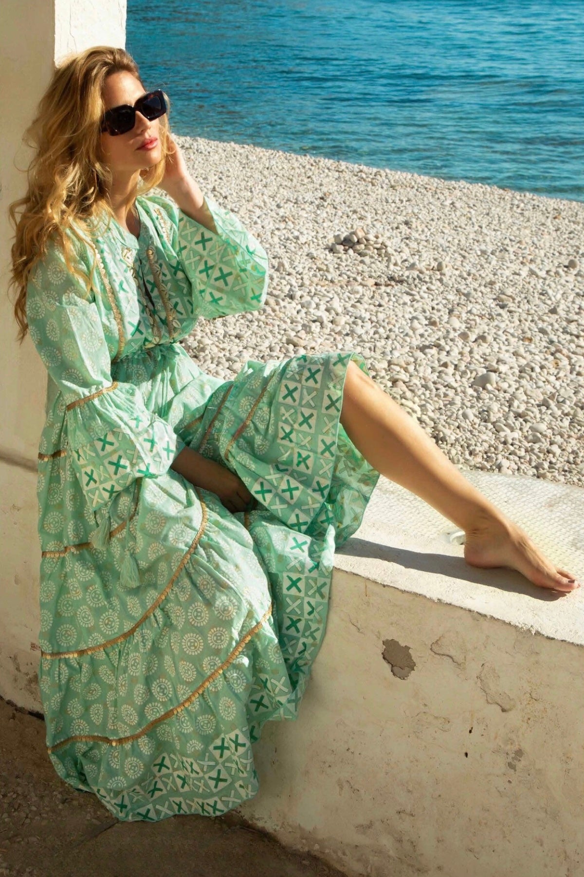 Asma Long Dress - Long dress with details - Camel