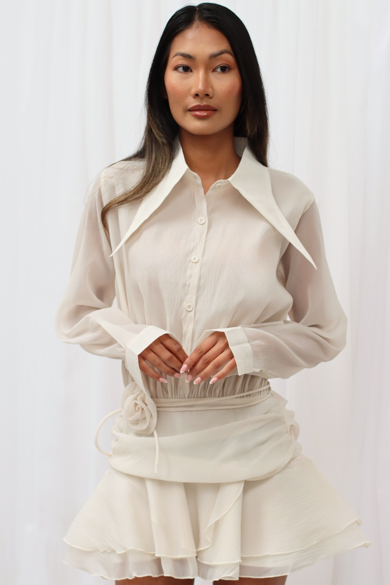 LOUISE CHIFFON MINI DRESS - CREAM