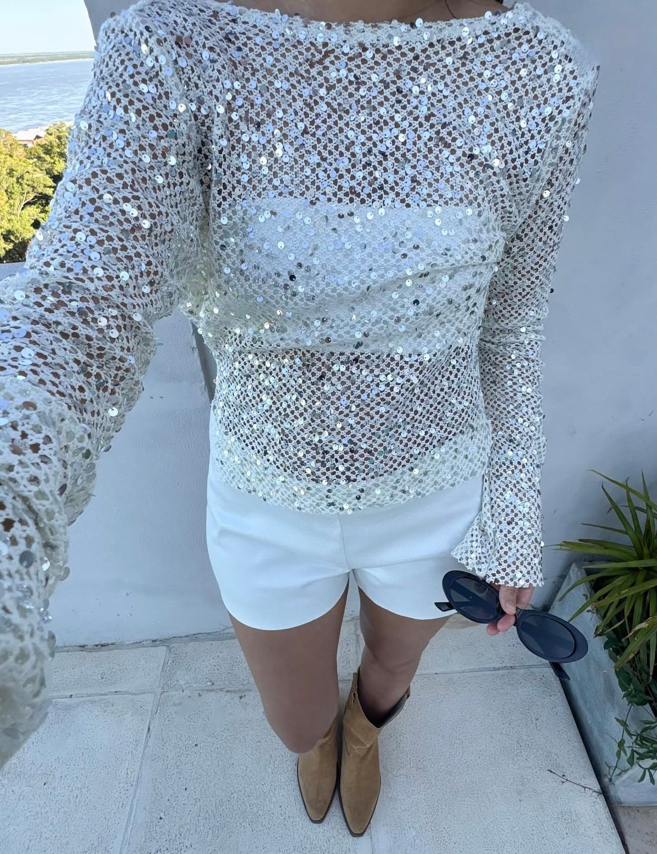 SÉLÈNE SEQUIN DRAPE TOP